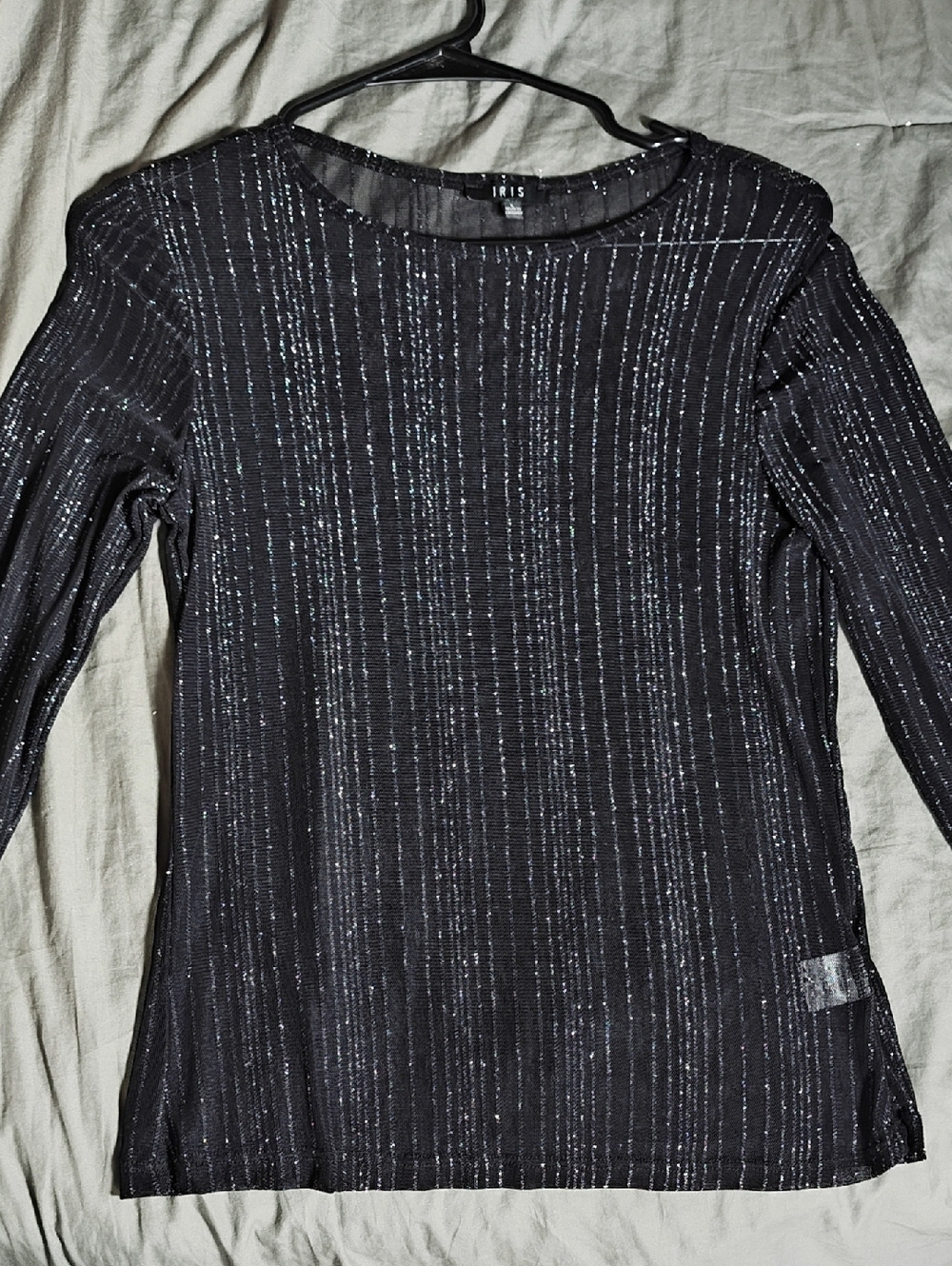 iris Black Long-Sleeve Top with Silver Metallic Stripes